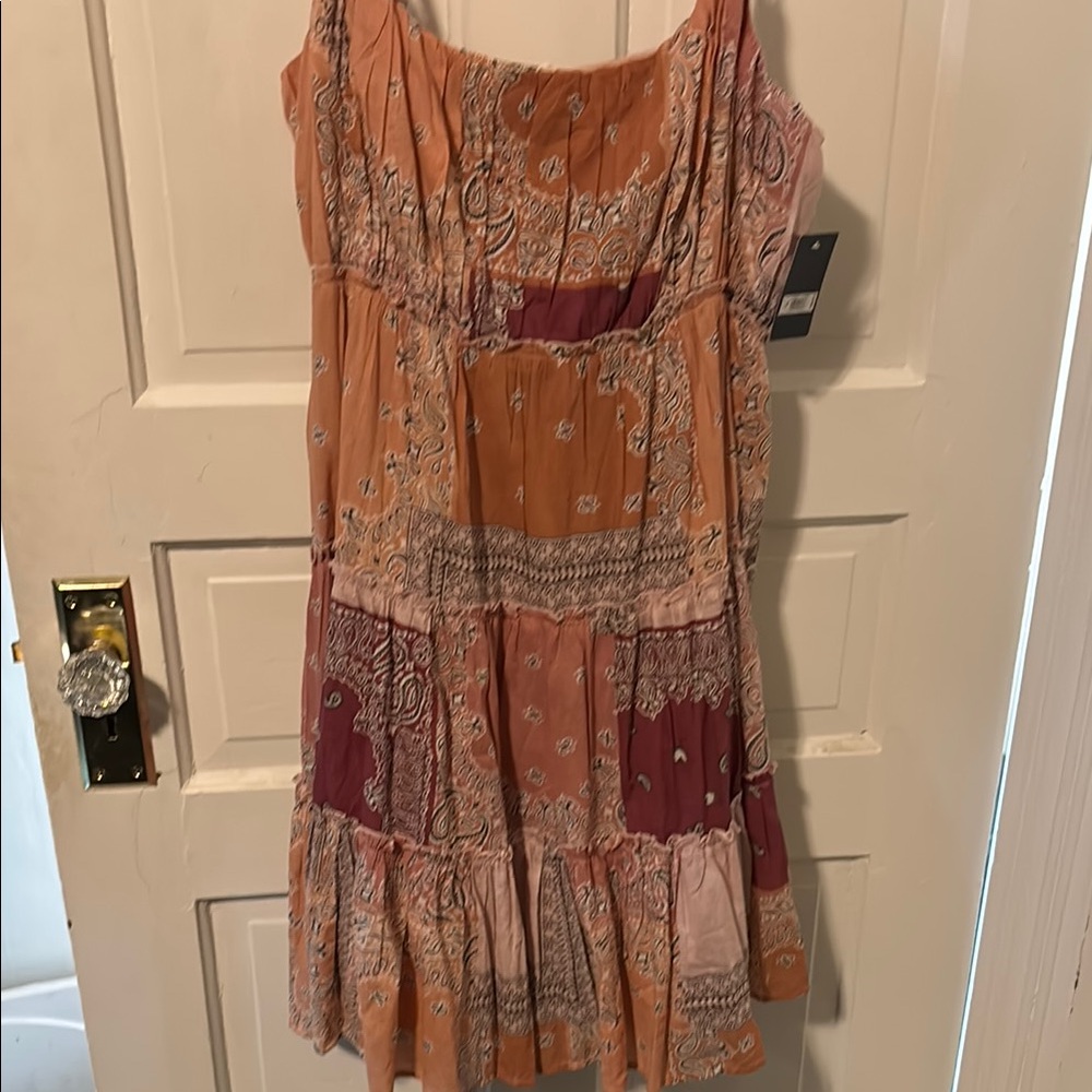 Lucky Brand Orange and Red Tiered Midi Sundress